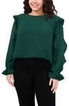Cece Ruffle Sleeve Crepe Top In Alpine Green