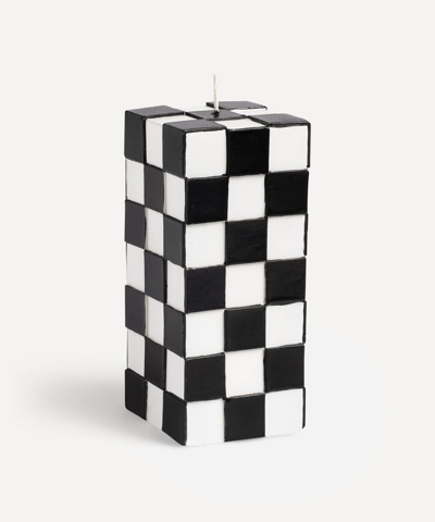 Klevering Black Check Large Candle In Multicolour