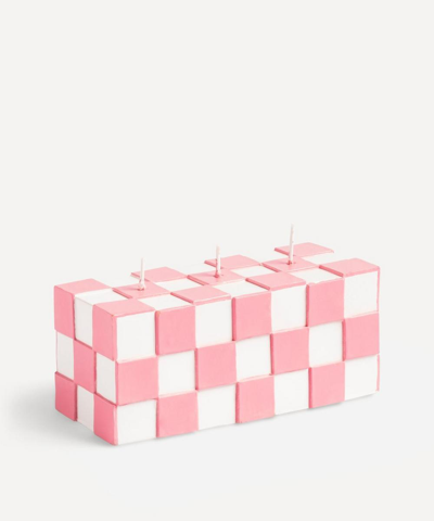 Klevering Pink Check Rectangle Candle In Multicolour