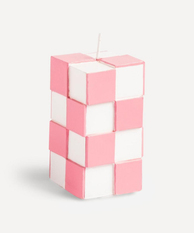 Klevering Pink Check Small Candle In Multicolour