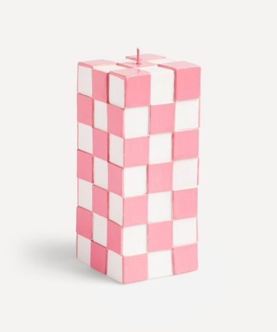 Klevering Pink Check Large Candle In Multicolour