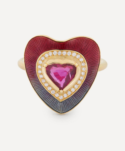 Brooke Gregson 18ct Gold Ruby And Diamond Enamel Heart Ring