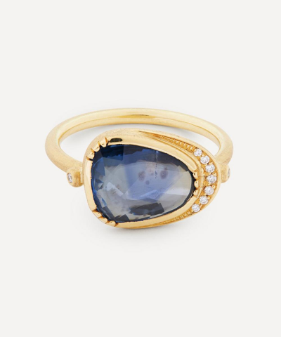 Brooke Gregson 18ct Gold Orbit Sapphire And Diamond Halo Ring