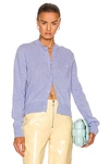 Acne Studios Keva Face Patch Wool Cardigan In Cornflower Blue Melange