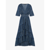Maje Ruffini Metallic-thread Crepe Midi Dress In Bleus