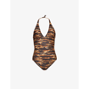 Melissa Odabash Rimini Printed Halterneck Swimsuit In Safari