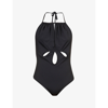 Self-portrait Cut-out Halterneck Stretch-recycled Polyamide Swimsuit In Black