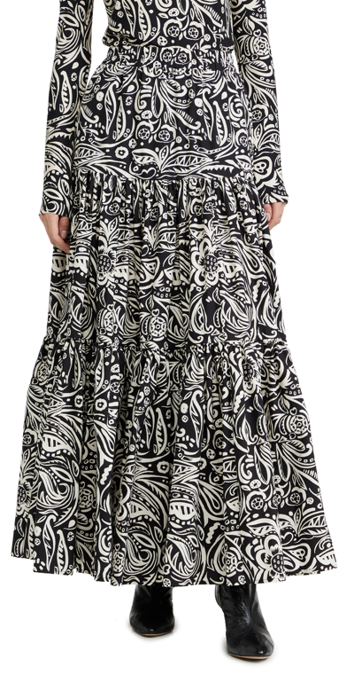 La Doublej Big Tiered Printed Cotton-poplin Maxi Skirt In Fauve