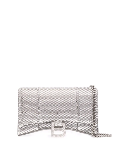 Balenciaga Crystal Hourglass Wallet In Silver