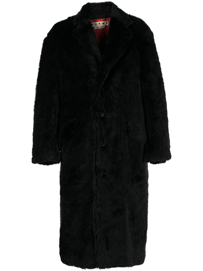 Marni Single-breasted Faux-fur Coat In Black