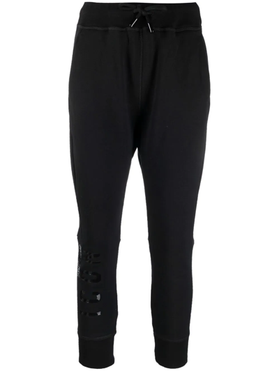 Dsquared2 Logo-print Tapered Cropped Trousers In Black