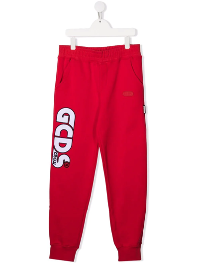 Gcds Teen Logo-print Cotton Track Trousers In Red