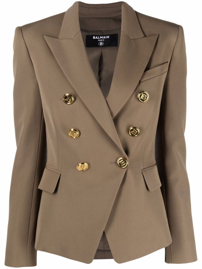Balmain Double-breasted Fitted Blazer In Neutrals