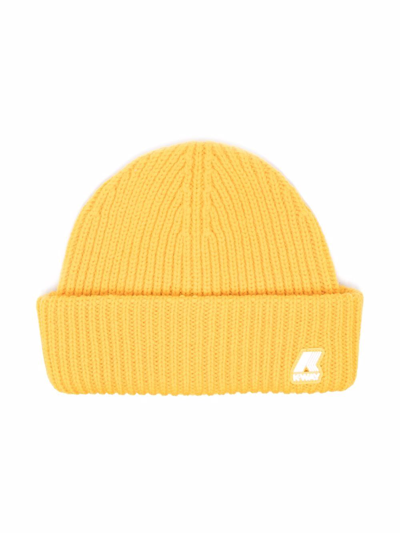 K-way Kids' Logo-patch Knitted Beanie In Yellow