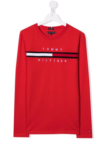 Tommy Hilfiger Junior Teen Embroidered-logo T-shirt In Red