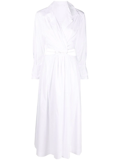 Jonathan Simkhai Alex Cutout Detail Long Sleeve Poplin Shirtdress In White