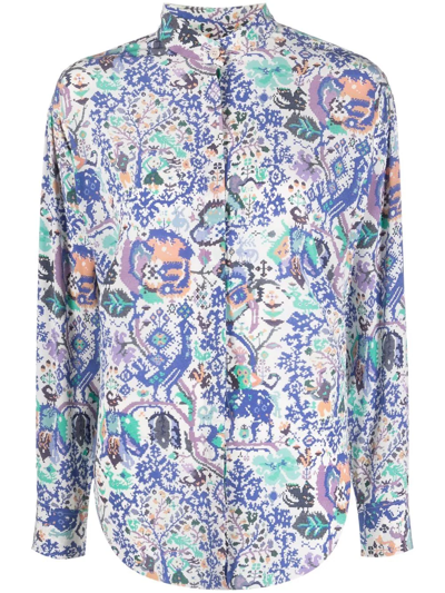 Isabel Marant Banessa Ruffled Printed Silk-blend Crepe Blouse In Mutlicolore