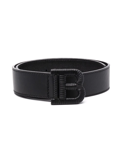 Balmain Teen Logo-buckle Leather Belt In Black