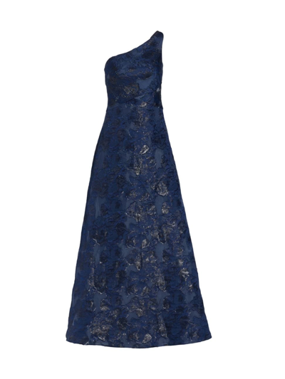 Rene Ruiz Collection Brocade One-shoulder A-line Gown In Blue