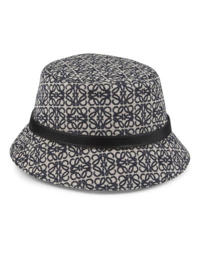 Loewe Leather-trimmed Cotton-blend Jacquard Bucket Hat In Navy Black