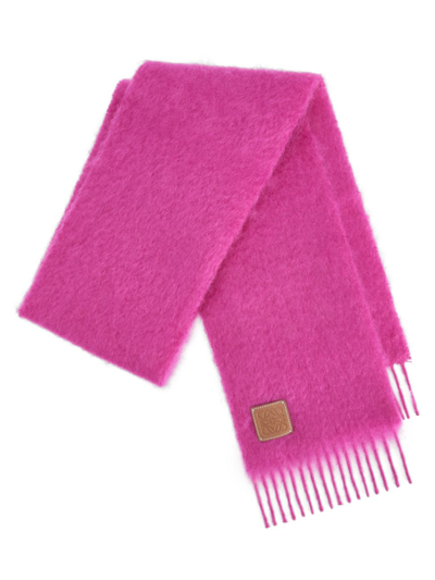 Loewe Leather-trimmed Fringed Mohair-blend Scarf In Pink