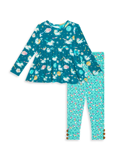 Posh Peanut Kids' Little Girl's & Girl's 2-piece Long-sleeve Top & Leggings Set In Blue