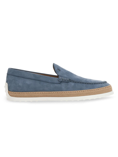 Tod's Men's Nuova Pantofola Comma Rafia Tv Suede Loafers In Avio Chiaro