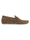 Tod's Luxurious Brown Rubber Suede Driver Loafers For Men