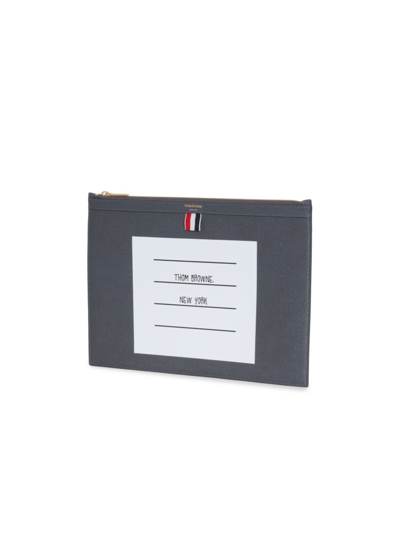 Thom Browne Medium Leather Zip Document Holder In Dark Grey
