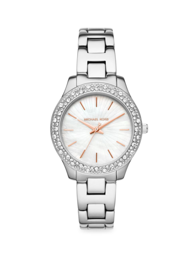 Michael Kors Liliane Stainless Steel & Pavé Bracelet Watch In White/silver