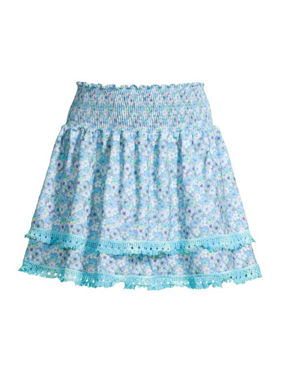 Peixoto Belle Smocked Tiered Miniskirt In Sky Jasmine