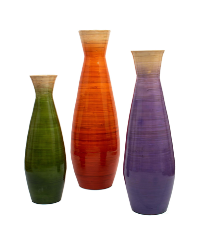 Uniquewise Classic Bamboo Handmade Floor Vase, Set Of 3 In Assorted