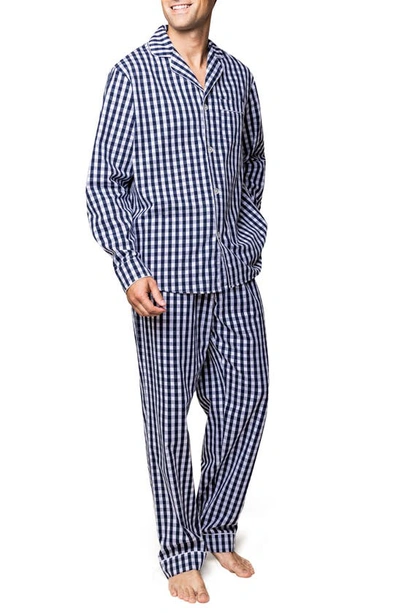 Petite Plume Gingham Cotton Twill Pajamas In Navy