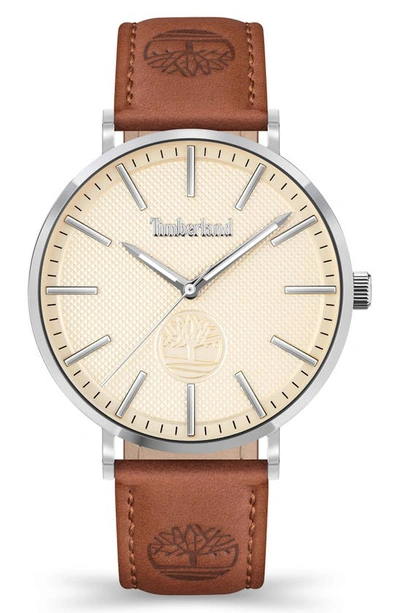 Timberland Scusset Collection Leather Strap 3 Hand Movement Watch In Wheat