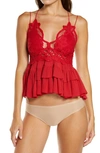 Free People Womens Red Adella Lace Woven Camisole Top L