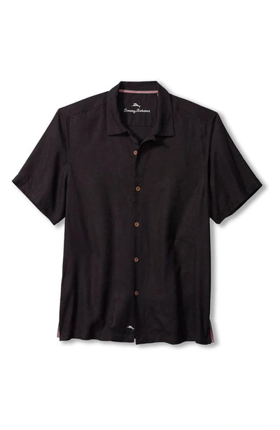Tommy Bahama Tropic Isles Short Sleeve Button-up Silk Shirt In Black