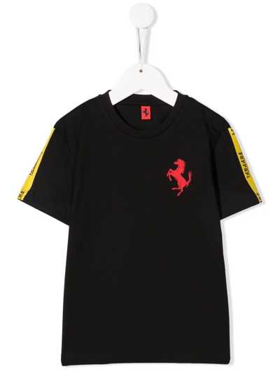 Ferrari Kids' Logo Embroidered T-shirt In Black