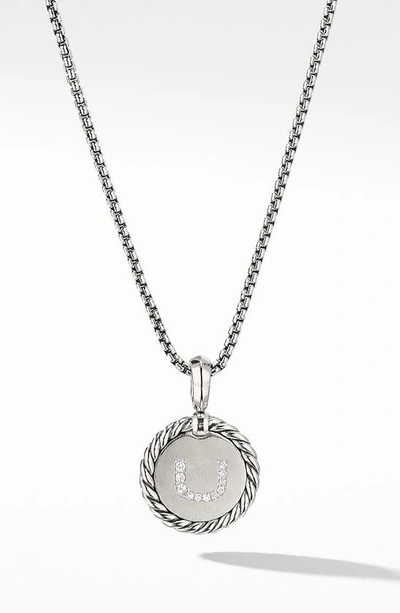 David Yurman Initial Charm Necklace With Diamonds In Silver/ Diamond-u