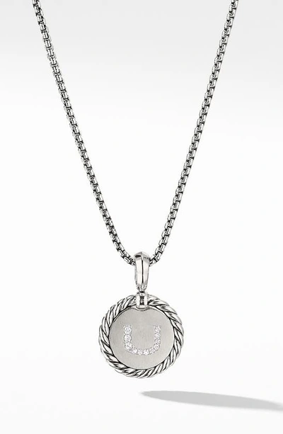 David Yurman Sterling Silver Cable Collectibles Initial Charm Necklace With Diamonds, 18 In Initial U