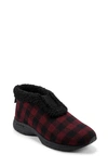 Easy Spirit Trepose Faux Shearling Lined Slipper In Black And Red Plaid