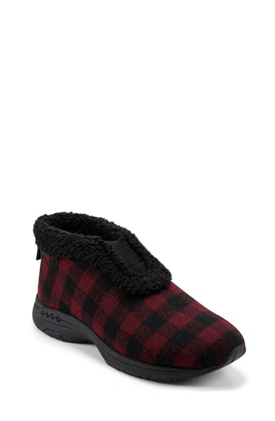 Easy Spirit Trepose Faux Shearling Lined Slipper In Black And Red Plaid