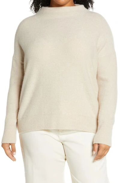 Vince Boiled Cashmere Funnel Neck Pullover In White Sand