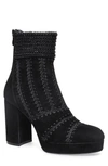 Silent D Yasmin Patchwork & Knit Platform Boots In Black Suede