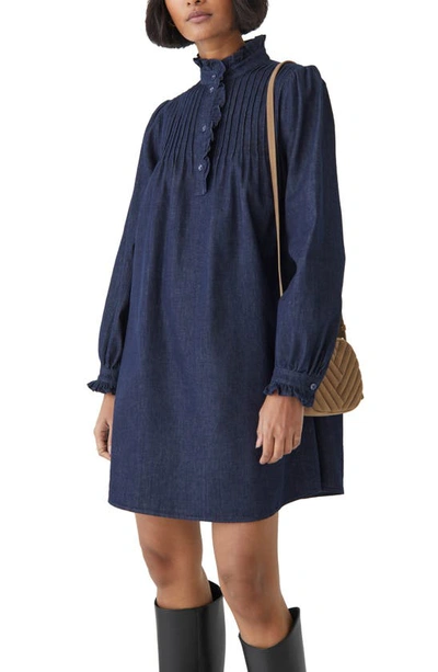 Other Stories Ruffle Trim Denim Babydoll Dress In Mid Blue Denim | ModeSens