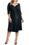 Kiyonna Soicialite Sweetheart Neck Wrap Dress In Black Shimmer