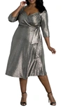 Kiyonna Soicialite Sweetheart Neck Wrap Dress In Gold Shimmer