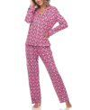 White Mark Plus Size 2 Piece Long Sleeve Heart Print Pajama Set In Pink