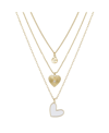 UNWRITTEN 14K GOLD FLASH-PLATED 3-PIECES WHITE ENAMEL GENUINE CRYSTAL HEART LAYERED PENDANTS SET
