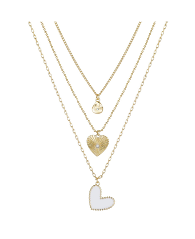 Unwritten 14k Gold Flash-plated 3-pieces White Enamel Genuine Crystal Heart Layered Pendants Set In Gold Flash Plated