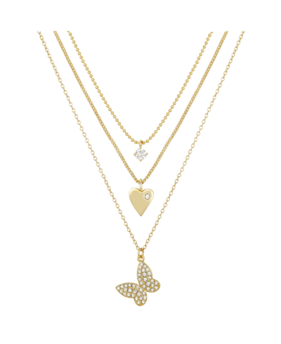 Unwritten 14k Gold Flash-plated 3-pieces Cubic Zirconia Butterfly Layered Pendants Set In Gold Flash Plated